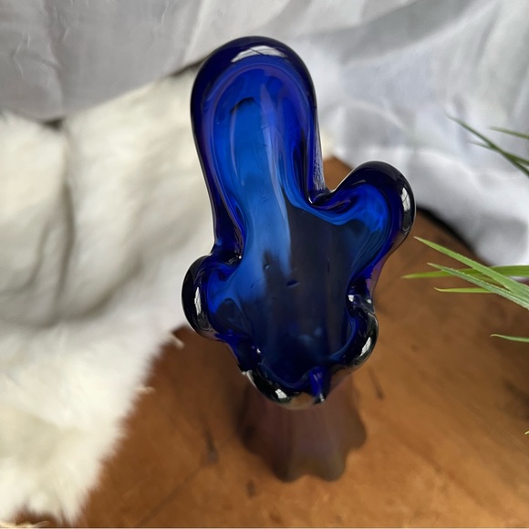 Vintage Cobalt Blue Five Finger Art Glass Stretch Swung Midcentury Modern - Picture 6 of 8